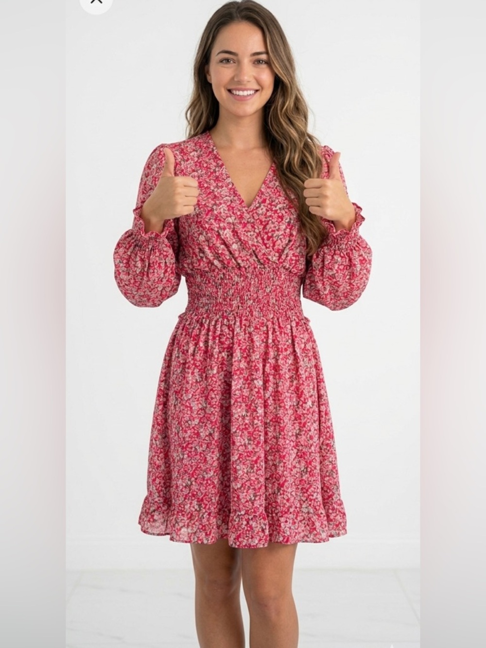 Pink and Red Ruffled Tiered Sundress with Bishop Sleeves